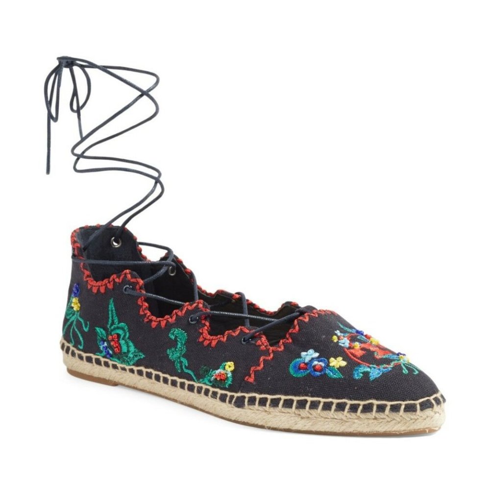 Tory Burch Sonoma Embroidered Ghillie Flats Shoes